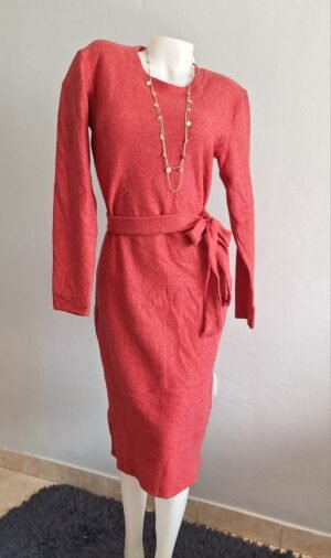 Vestido de lanilla recto con lazo